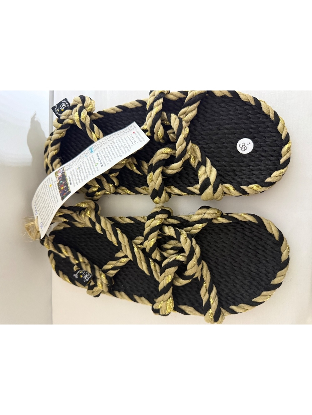 Nomadic State of Mind Rope Sandals Black Gold Beige EU 38 Boho Vegan Handmade